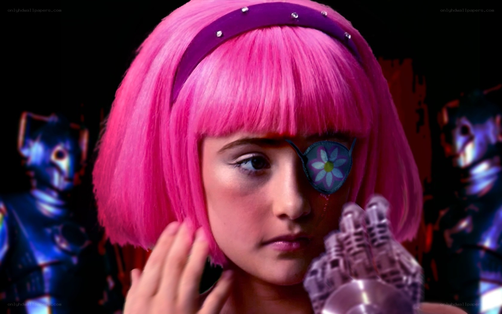 pink-haired character with eyepatch