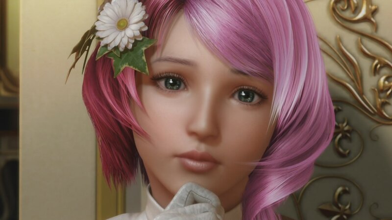 pink-haired character with flower