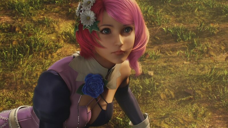 pink-haired character with flowers