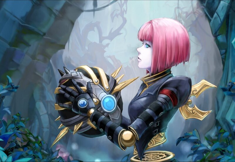 Pink-haired Character with Gauntlet