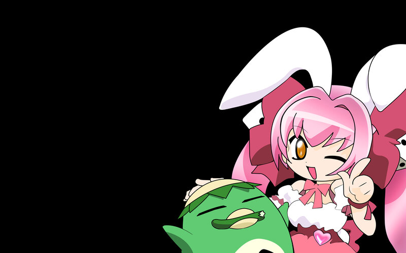 pink-haired character with green creature
