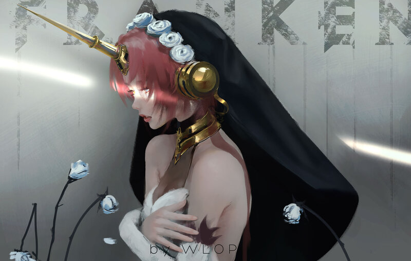 Pink-haired Character with Horn — Gray