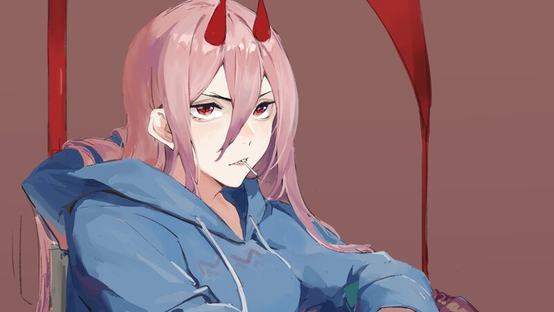 Pink-haired Character with Horns — Blue, Calm