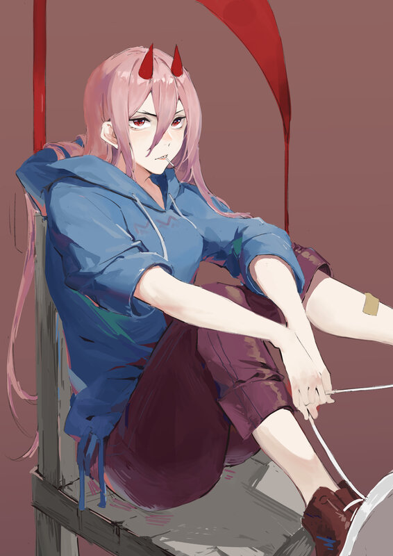 Pink-haired Character with Horns — Blue