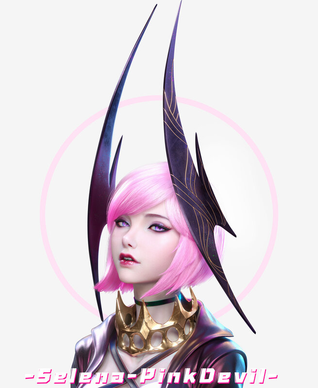 Pink-haired Character with Horns — Pink, Dramatic, Digital Art