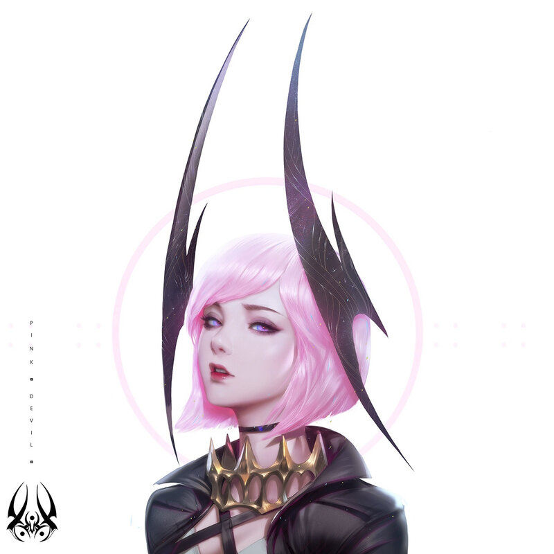 Pink-haired Character with Horns — Pink, Dramatic