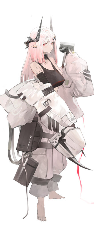 Pink-haired Character with Horns — White