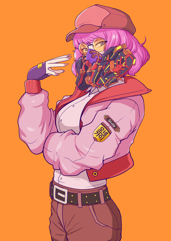 Pink-haired Character with Mask — Orange
