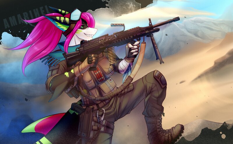 Pink-haired Character with Rifle