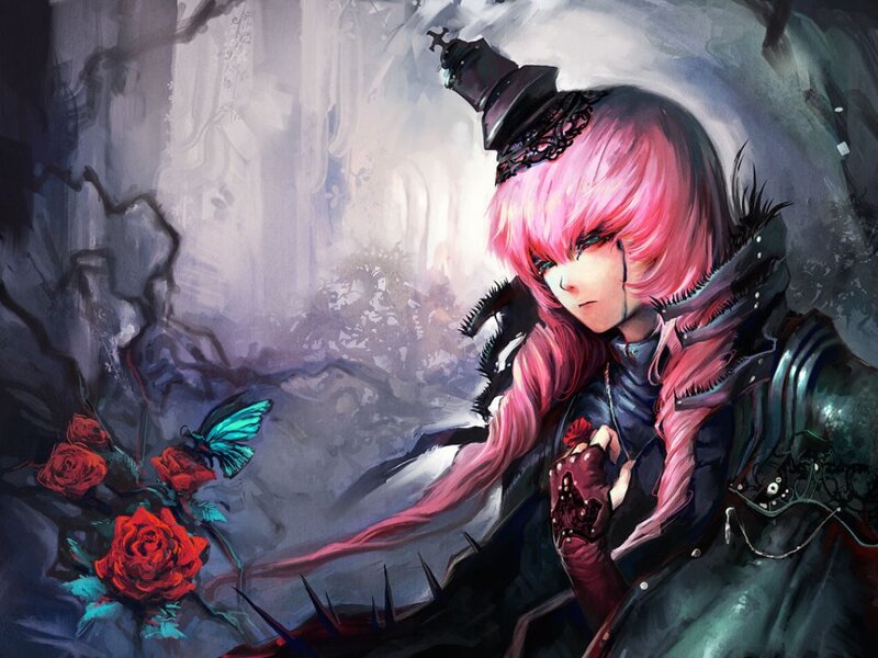 Pink-haired Character with Roses — Pink