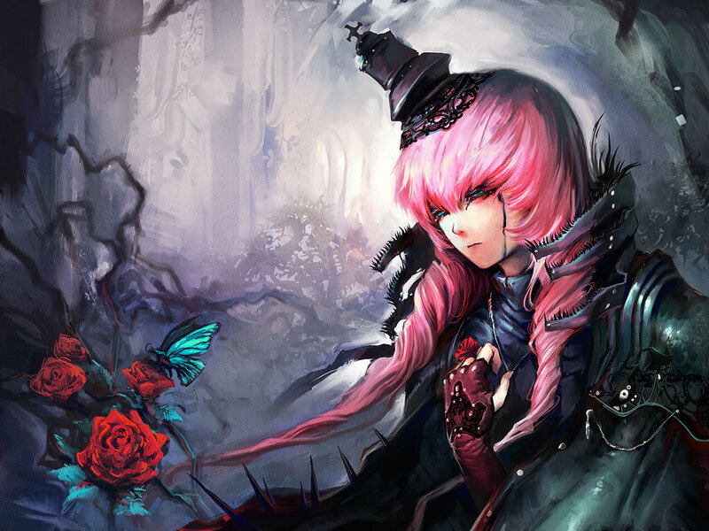 Pink-haired Character with Roses