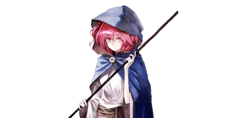Pink-haired Character with Staff — Blue