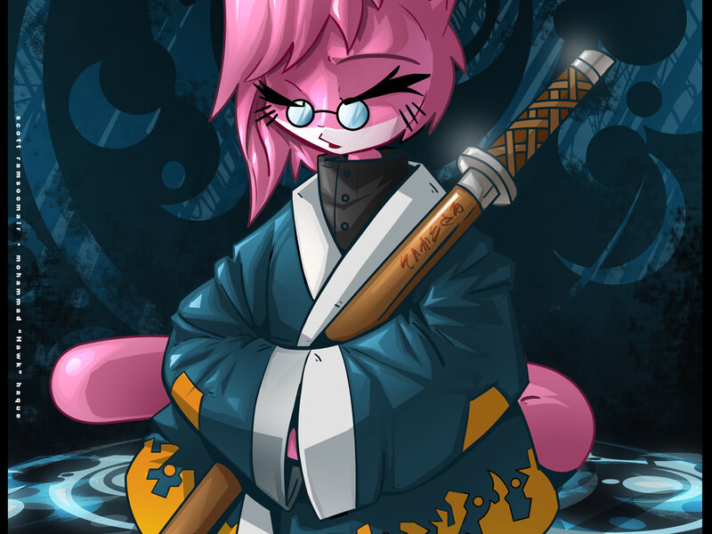 Pink-haired Character with Sword — Blue