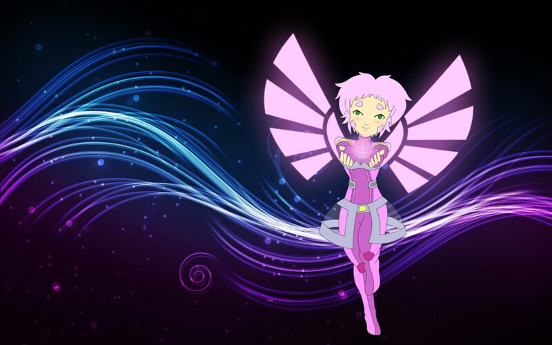 Pink-haired Character with Wings — Purple