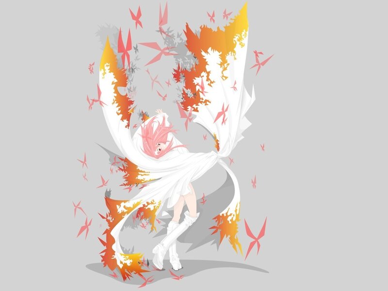 Pink-haired Character with Wings — White