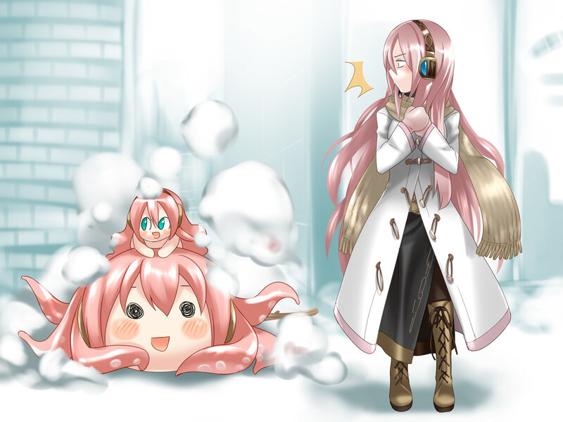 Pink-haired characters in snow