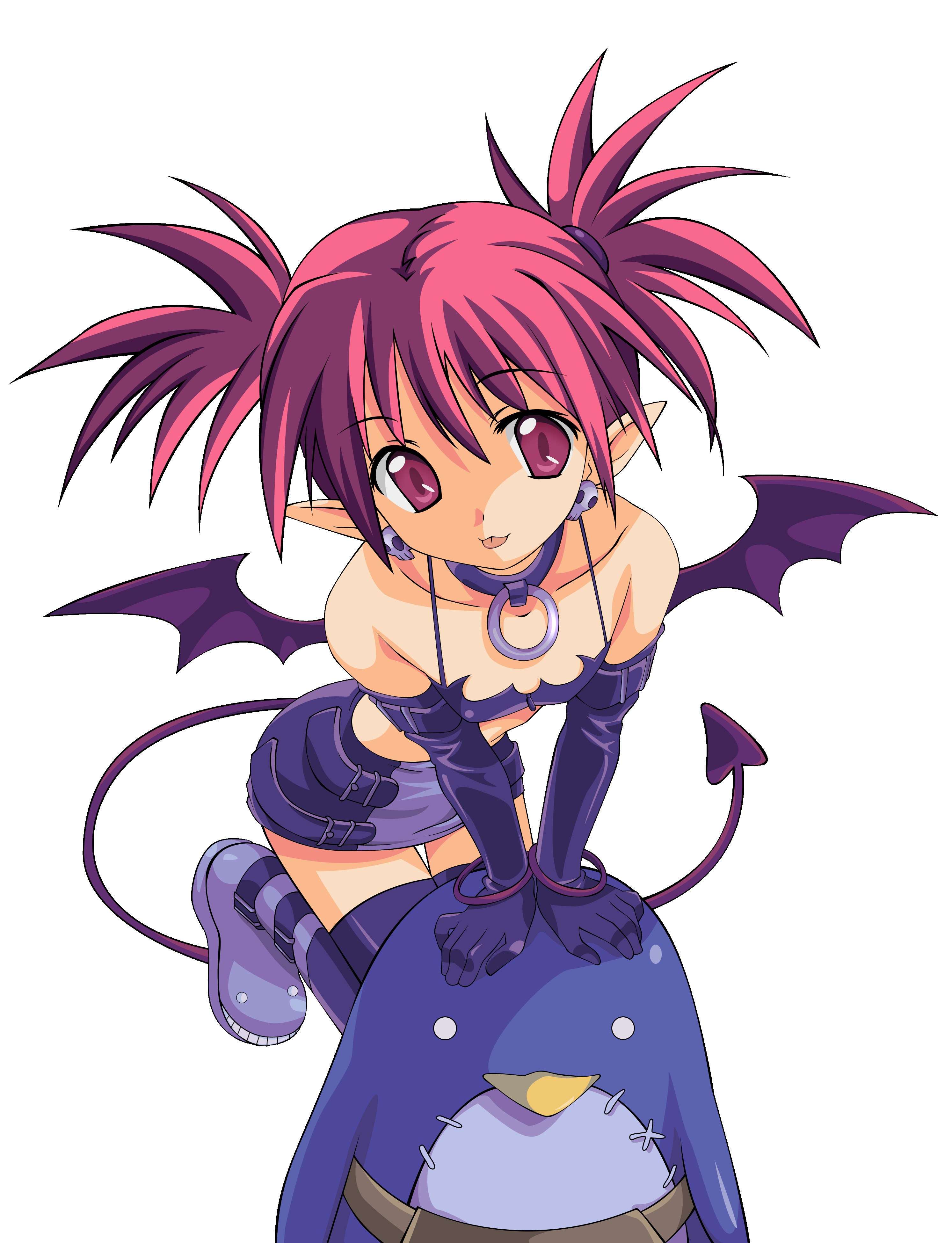 pink-haired demon girl with wings