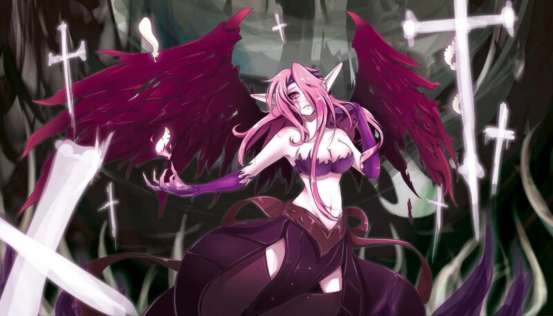 pink-haired demon with wings