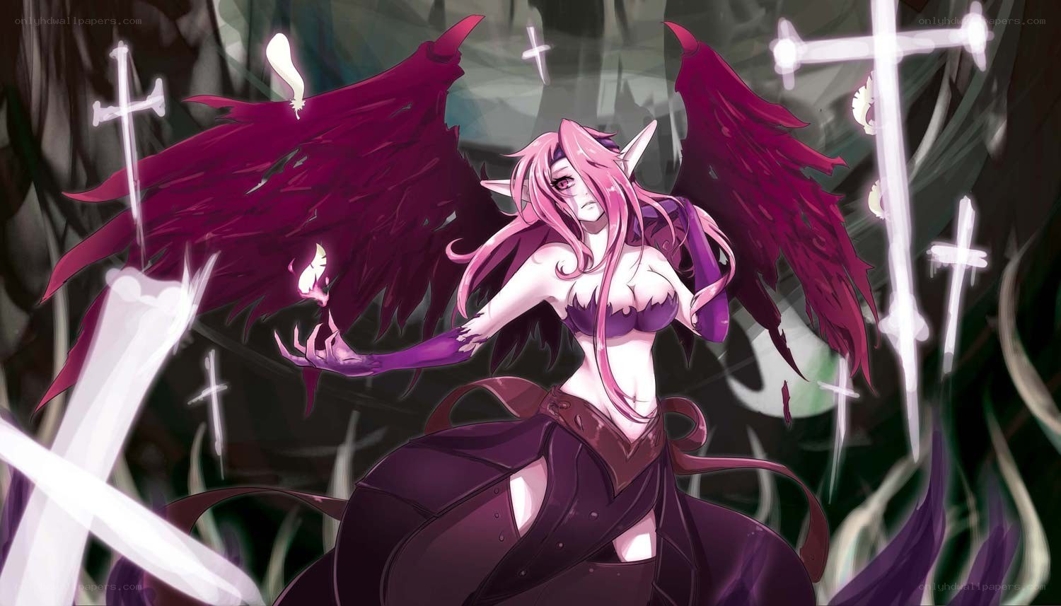 pink-haired demon with wings