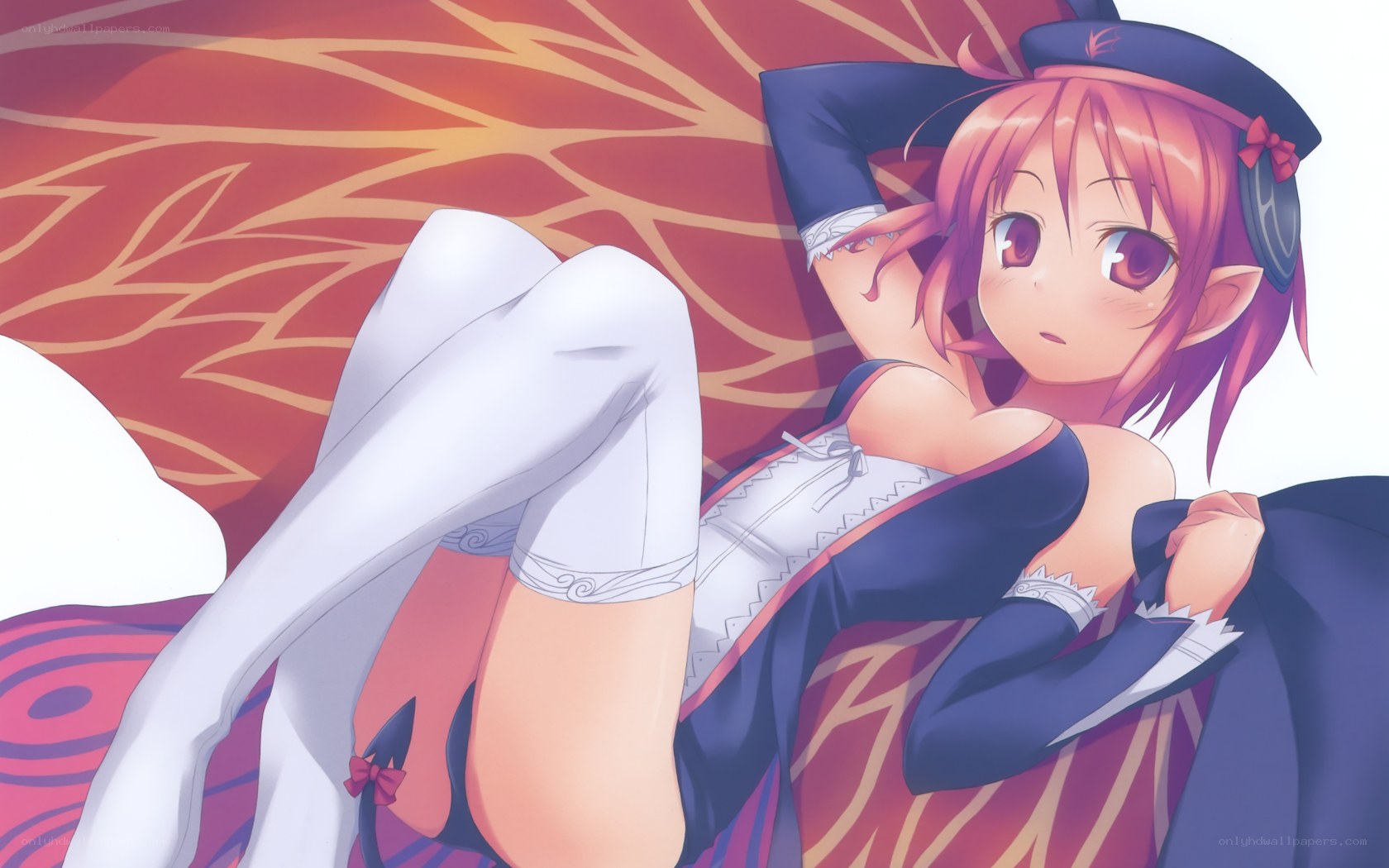 pink-haired elf girl in uniform