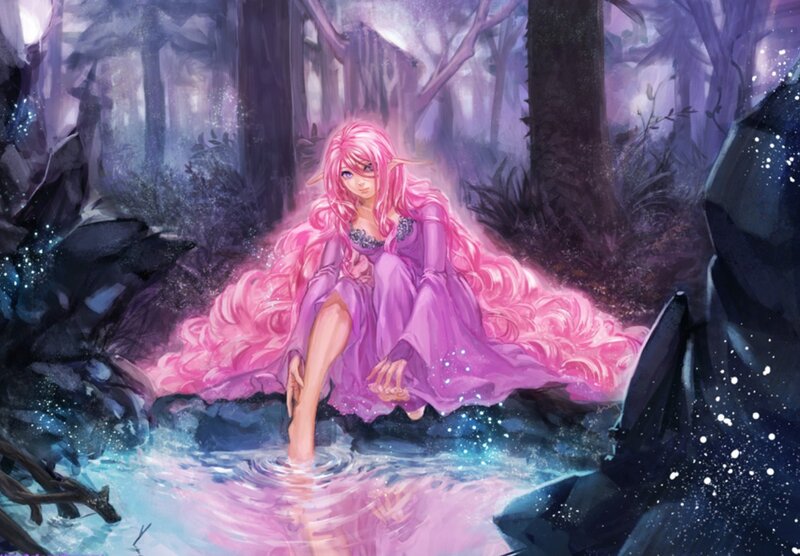 Pink-haired Elf in Forest