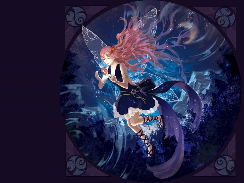 Pink-haired Fairy Holding Heart