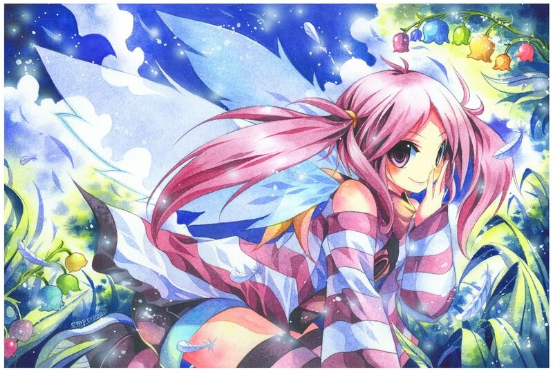 pink-haired fairy in a dreamy garden