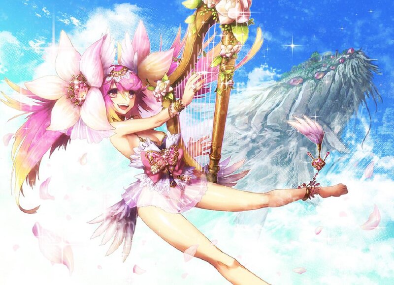 Pink-haired Fairy Playing Harp