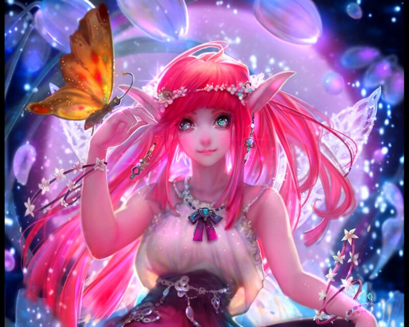Pink-haired Fairy with Butterfly