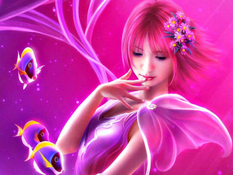 Pink-haired Fairy with Fish — Pink, Dreamy