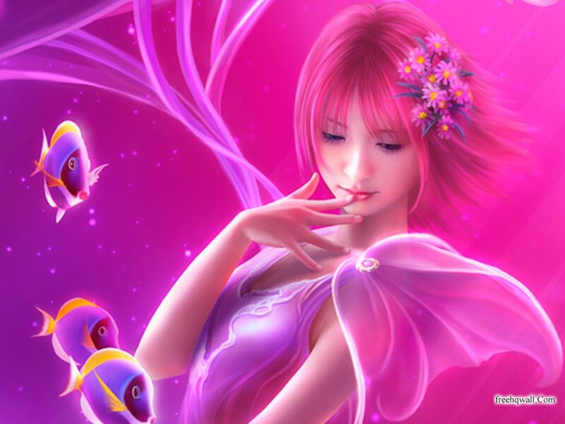 Pink-haired Fairy with Fish — Pink