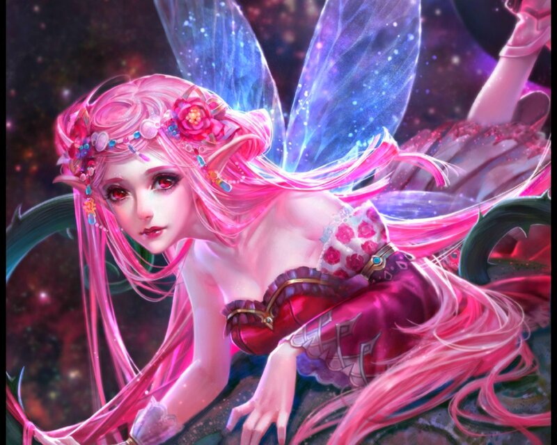 Pink-haired Fairy with Wings — Pink, Fantasy