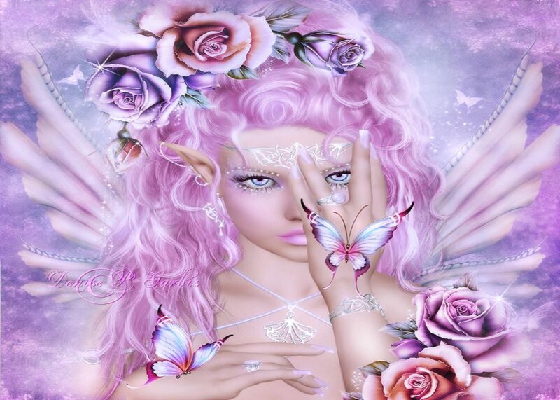 Pink-haired Fairy with Wings — Purple