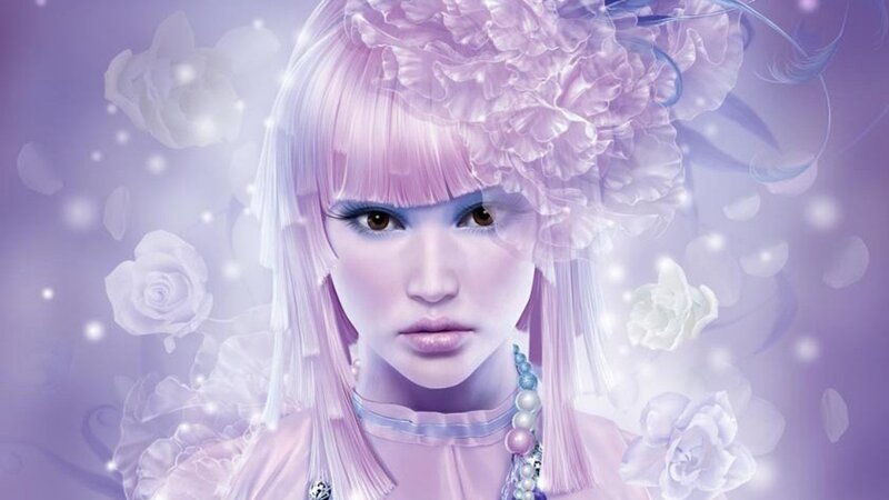pink-haired fantasy woman with flowers