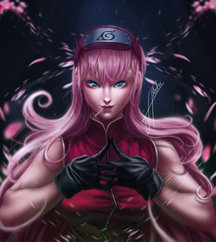 Pink-haired Female Character — Pink, Dramatic, Night