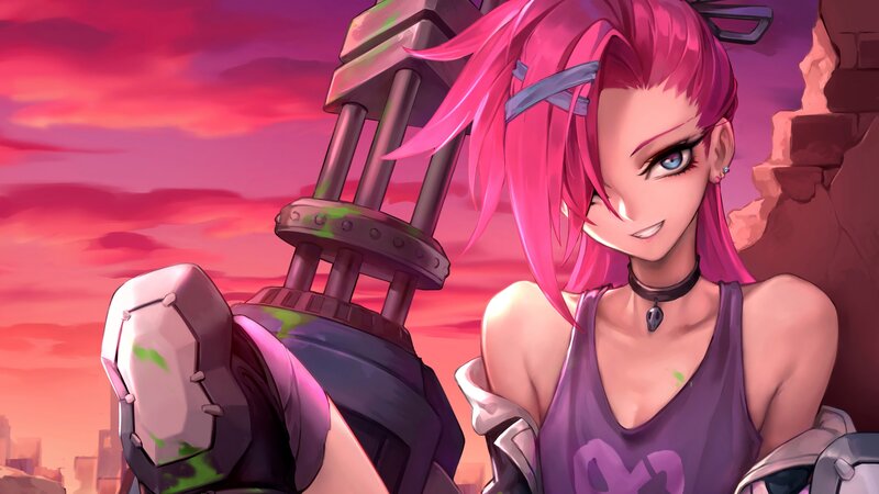 Pink-haired Female Character — Pink, Dramatic, Sunset