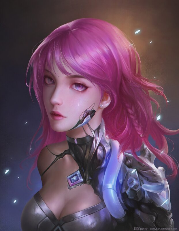 Pink-haired Female Cyborg