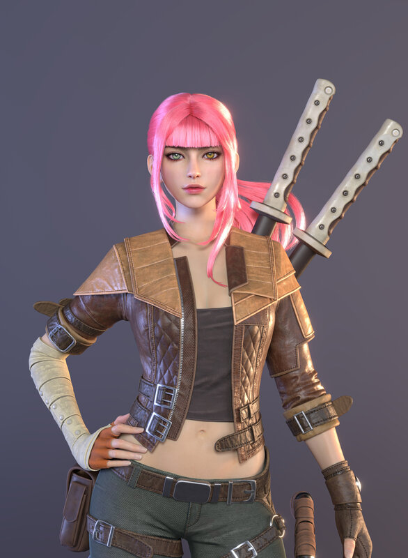 Pink-haired Female Warrior — Pink, Confident, 3d Render