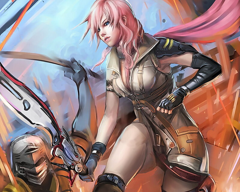 Pink-haired Female Warrior — Pink, Dramatic, Digital Art