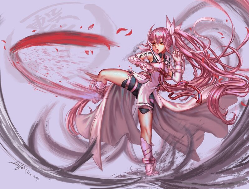 Pink-haired Female Warrior — Pink, Dynamic, Intense