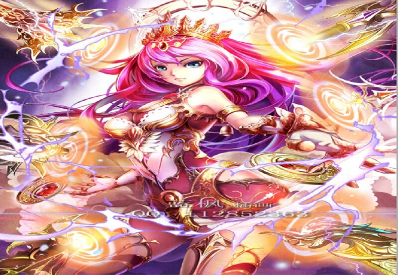 Pink-haired Female Warrior — Purple, Dramatic, Digital Art, Crown