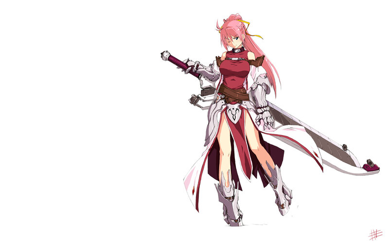 Pink-haired Female Warrior — Red, Confident