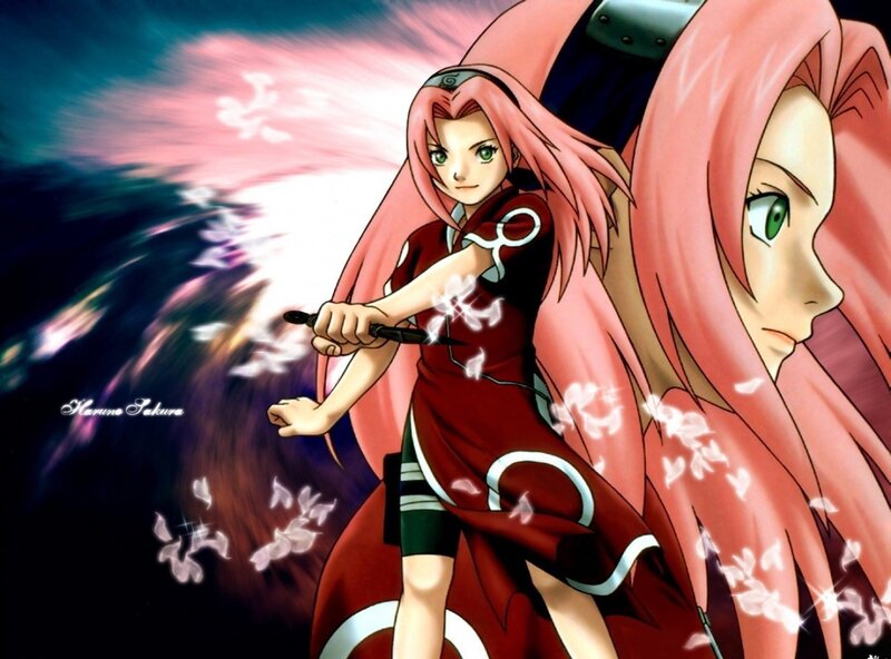 Pink-haired Female Warrior — Red, Dramatic, Anime