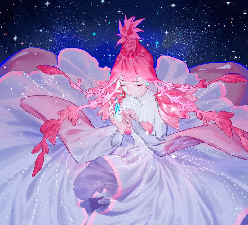 Pink-haired Figure in Space
