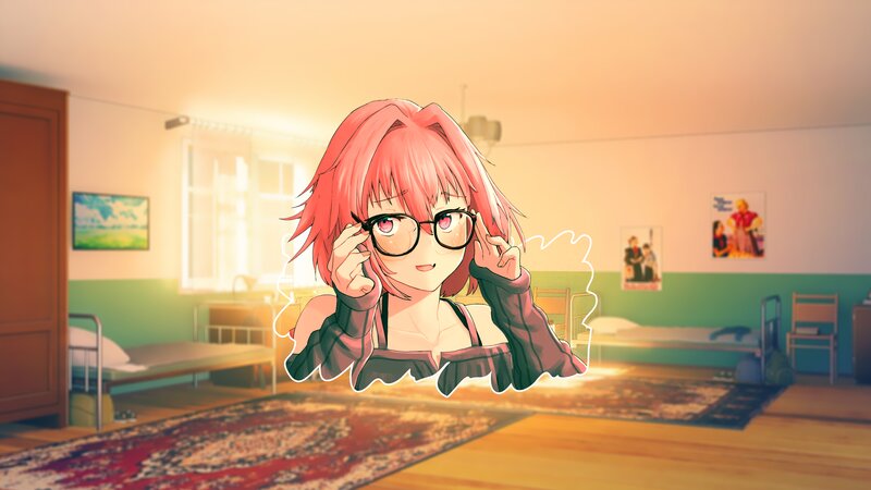 Pink-haired Girl Adjusting Glasses