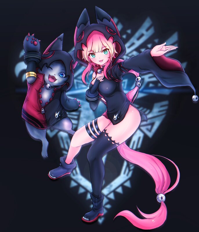 Pink-haired Girl and Cat