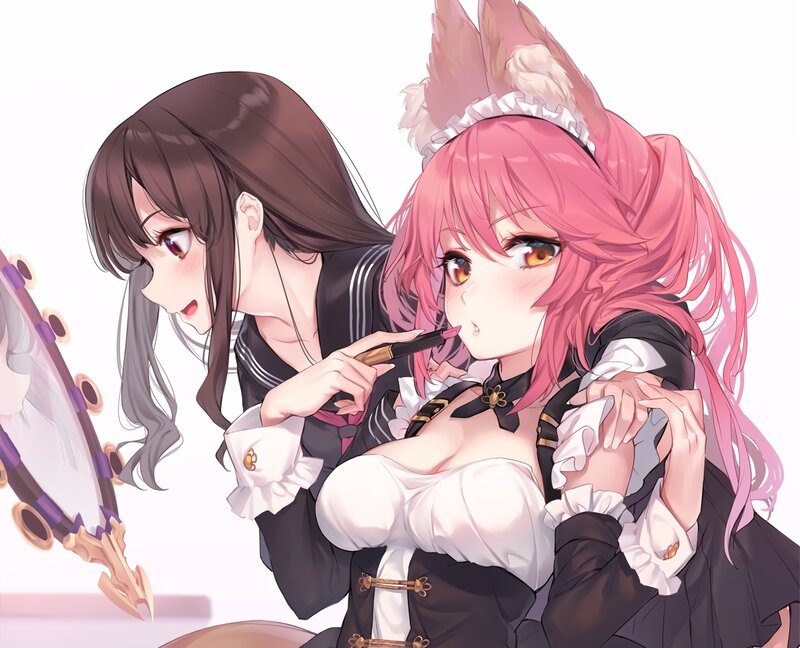 Pink-haired Girl Applying Lipstick