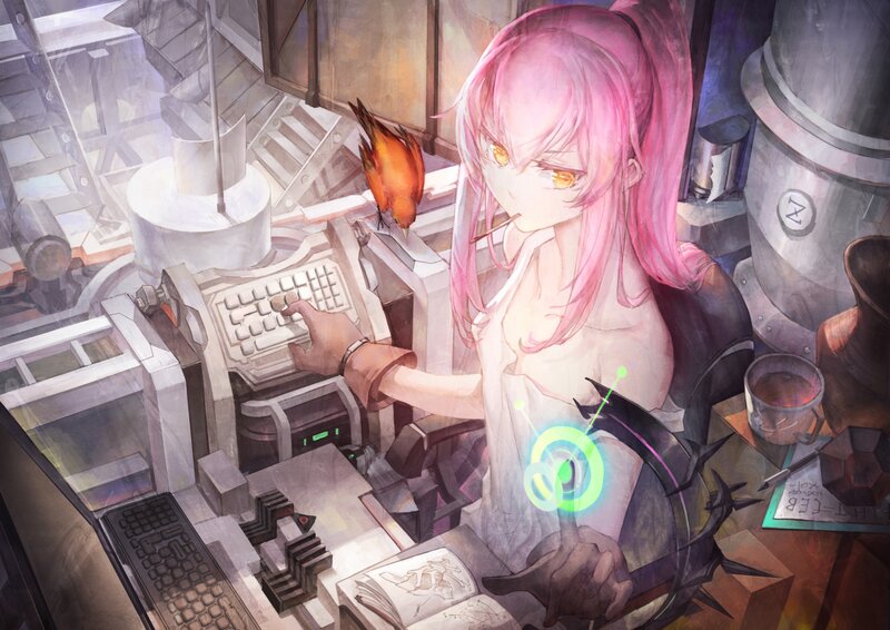 Pink-haired Girl at Console