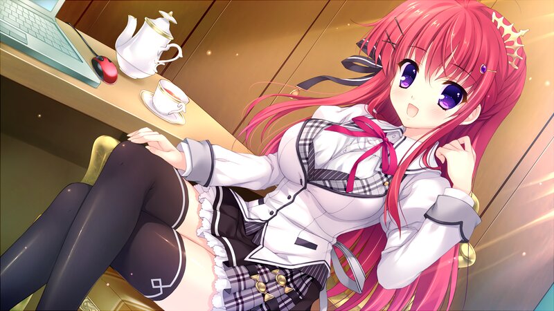 Pink-haired Girl at Desk — Pink, Calm, Anime, Laptop