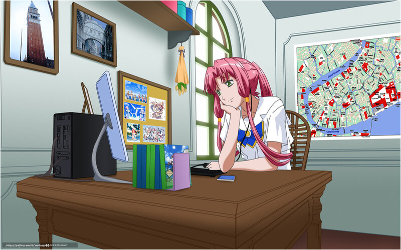 Pink-haired Girl at Desk — Pink, Calm, Anime